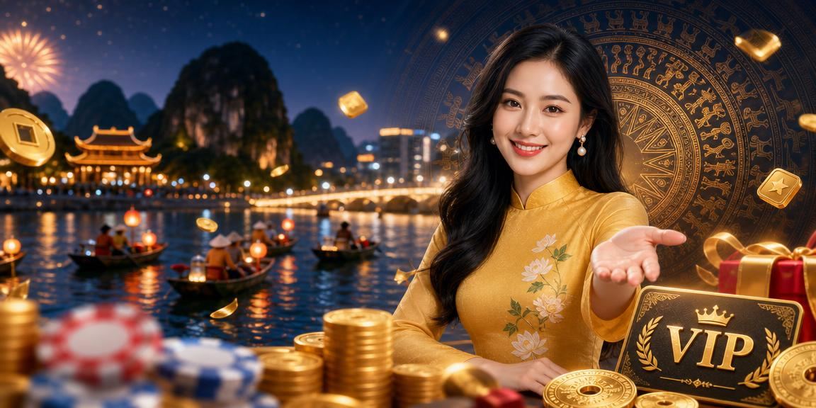 Phong cảnh Ninh Bình với hình ảnh người dùng truy cập nền tảng giải trí trực tuyến an toàn